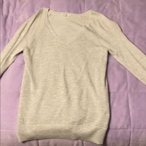 V neck sweater grey with silver threading